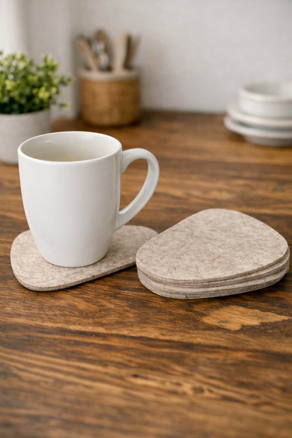 Krūzes paliktnis no merino vilnas filca