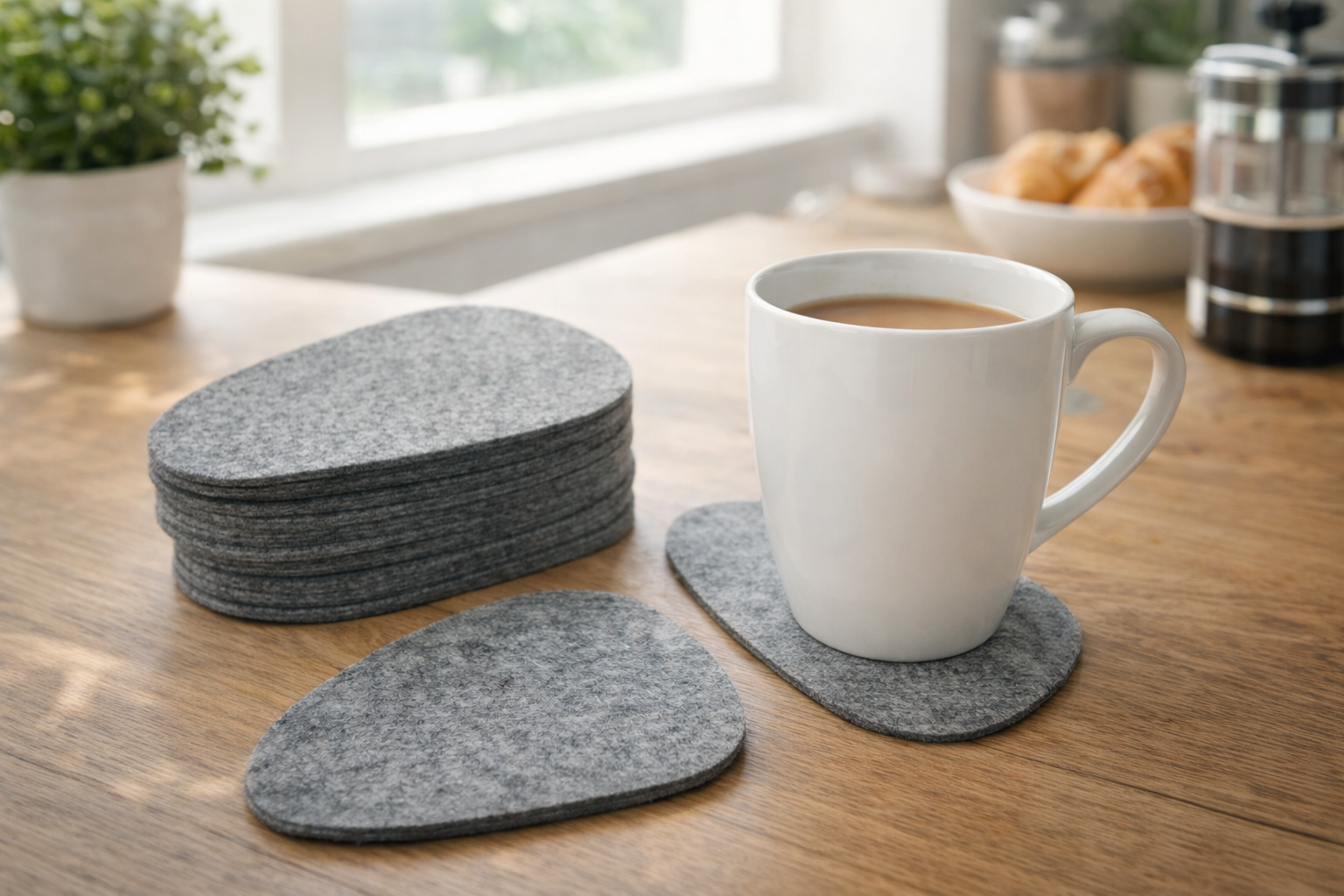 Krūzes paliktnis no merino vilnas filca